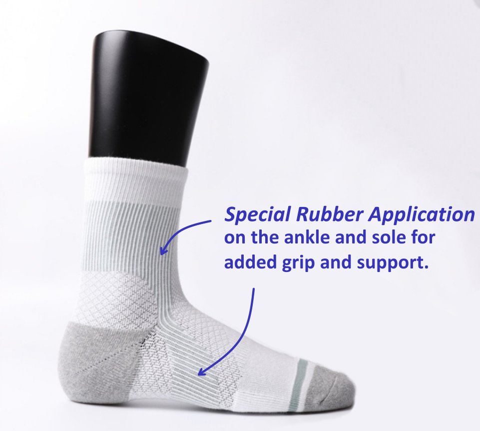Performance right-angle signature socks with 90 degree heel for active movement