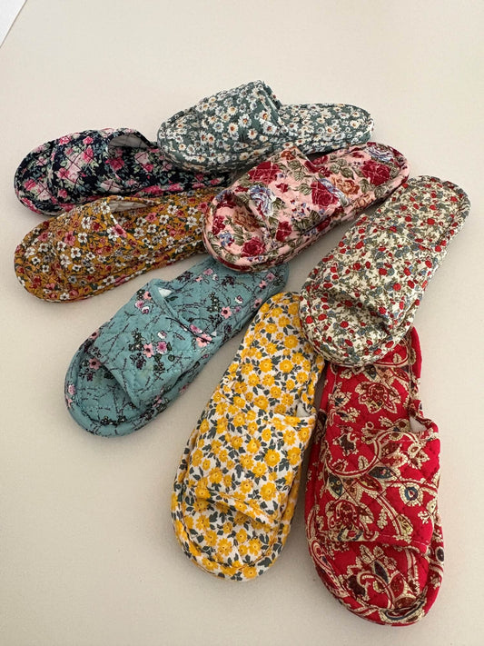 Set of 3 cozy quilted cotton slippers with silicone grip soles – assorted random patterns